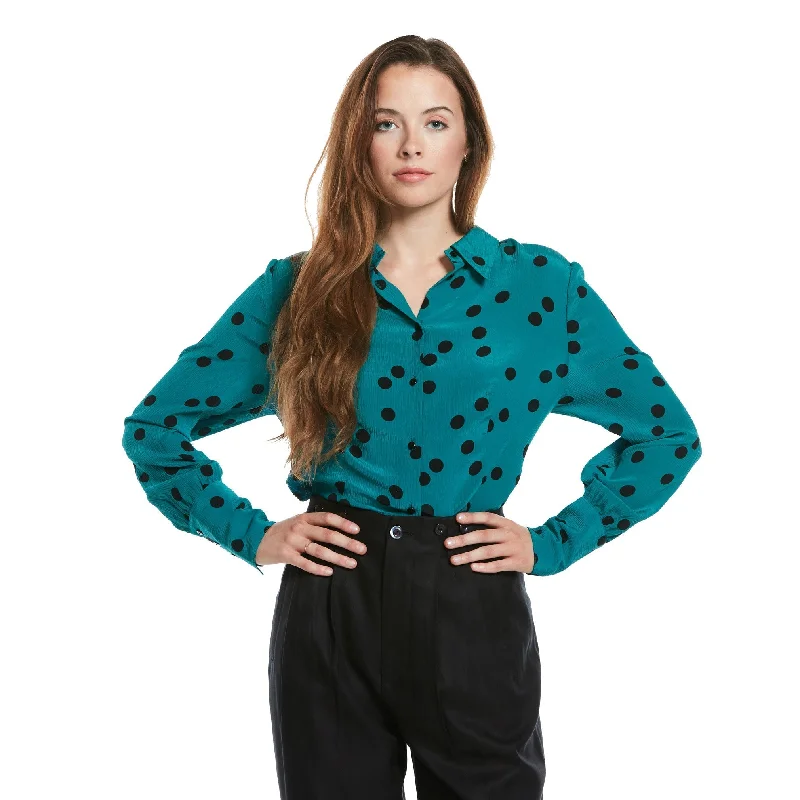 Spirited Polka Dot Blouse Drape Neck Blouse