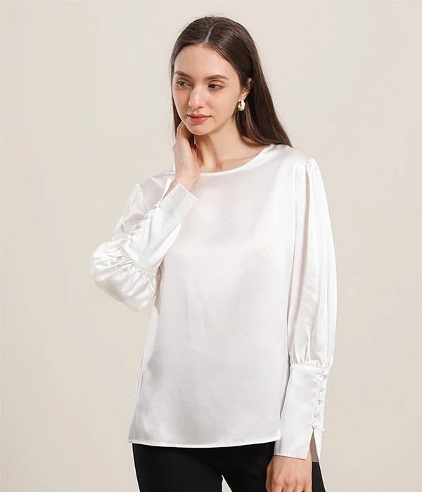 Round Collar 22 Momme Silk Blouse Sleeveless Chiffon Blouse