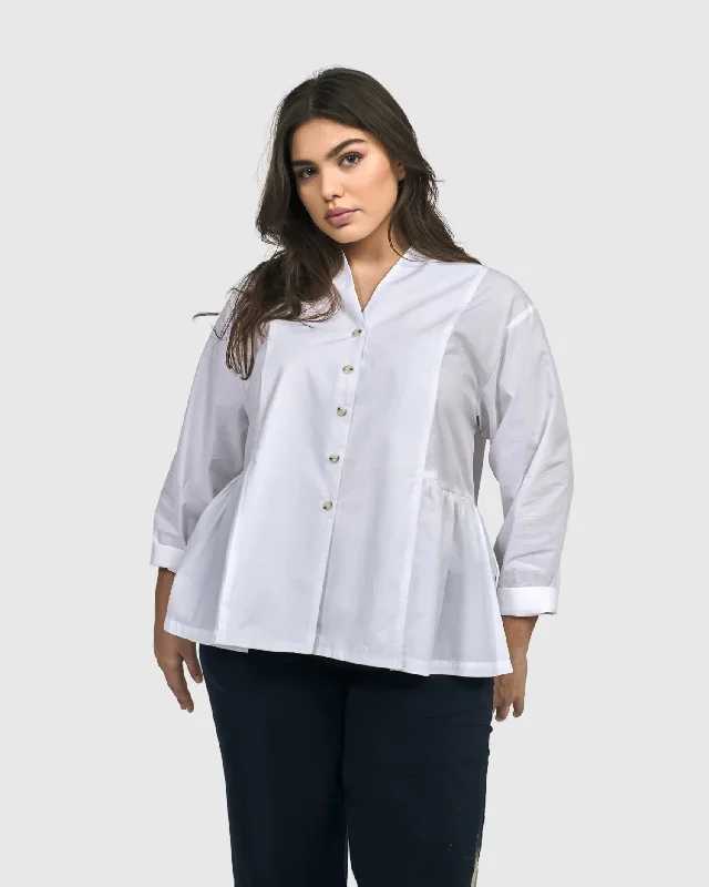 Addison Peplum Blouse, White Frilled Cuff Blouse