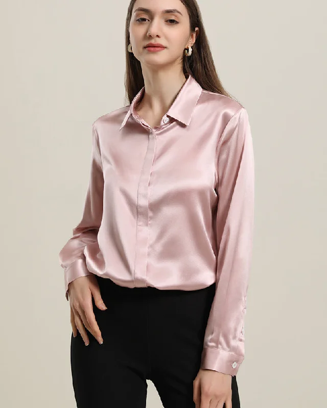 22Momme Silk Blouse with Hidden buttons Classic Striped Blouse