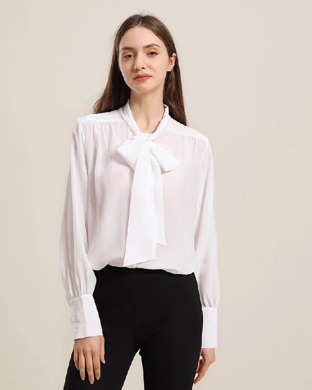 Bow-tie Neck Silk Blouse Classic Minimalist Blouse