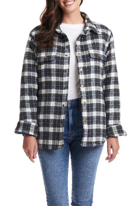 Ladies Shacket Nantucket Flannel Windowpane Relaxed Fit Blouse