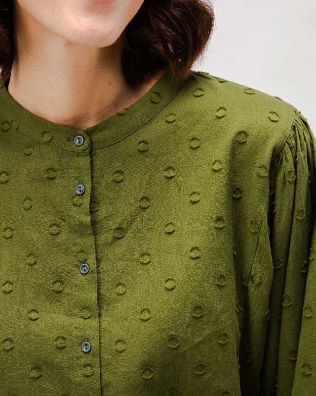 Polka Dot Romantic Cotton Blouse Green Modern Work Blouse