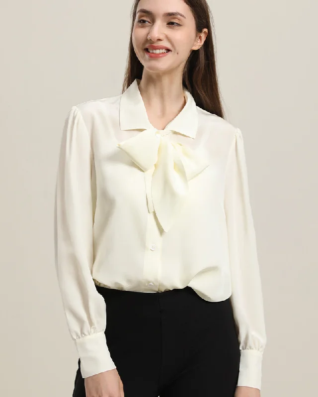 Pure Silk Bow Tie Blouse For Women Side Tie Blouse