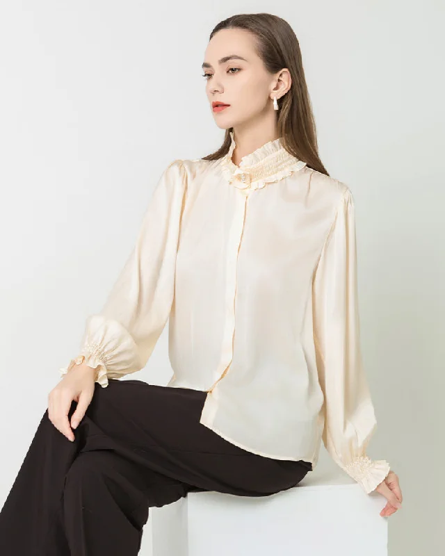 Romantic Ruffled Collar Silk Blouse Everyday Stylish Blouse