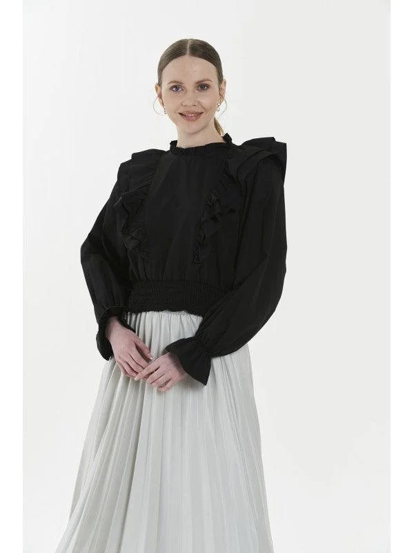 RUFFLED PUFF SLEEVES VIOLA BLOUSE - 3 Feminine Tie Blouse