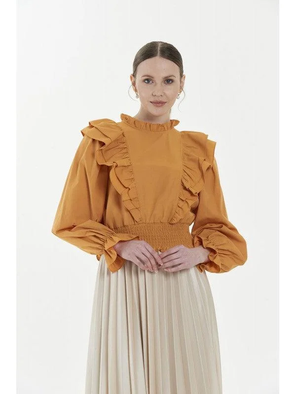 RUFFLED PUFF SLEEVES VIOLA BLOUSE - 5 Office Formal Blouse