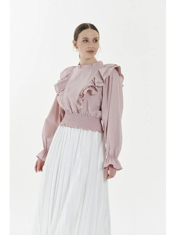 RUFFLED PUFF SLEEVES VIOLA BLOUSE - 1 Sheer Mesh Blouse