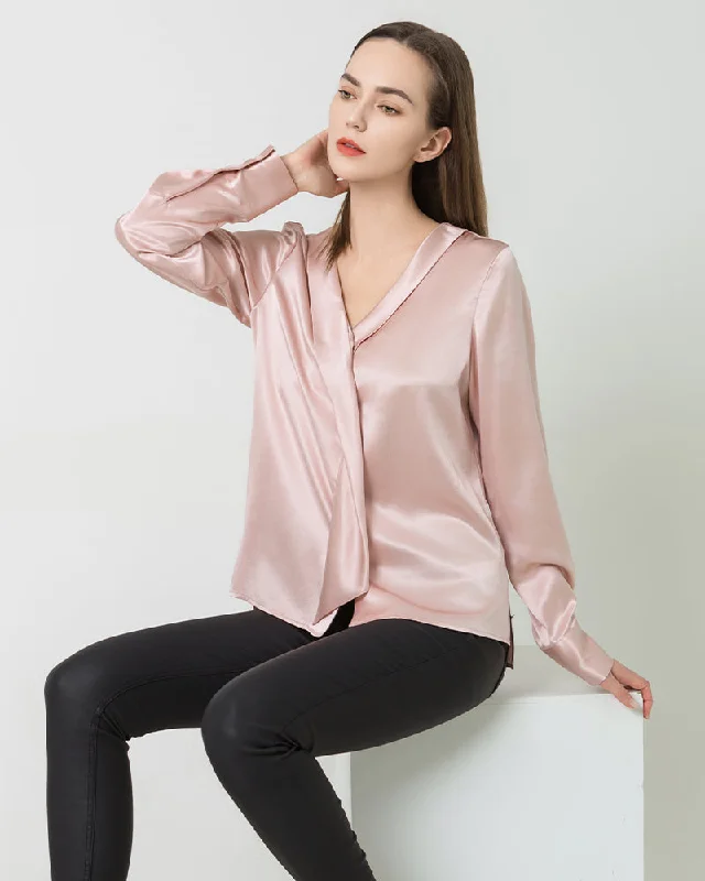 Silk Satin V-Neck Tie Women's Blouse Romantic Lace Blouse