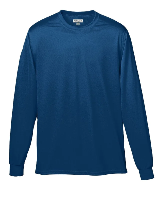 Augusta Long Sleeve Moisture Wicking T-Shirt | Navy Graphic T-Shirt Round Neck Polyester