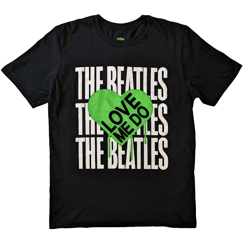 The Beatles | Official Band T-Shirt | Love Me Do Graffiti Heart Collared T-Shirt Boat Neck A-Line