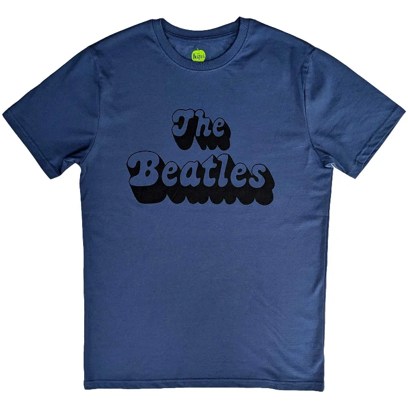 The Beatles | Official Band T-Shirt | Text Logo Shadow V-Neck T-Shirt Long Sleeve Cotton