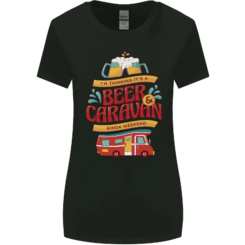 Beer and Caravan Kinda Weekend Funny Womens Wider Cut T-Shirt Mesh Blend Leather Blend Suede Blend