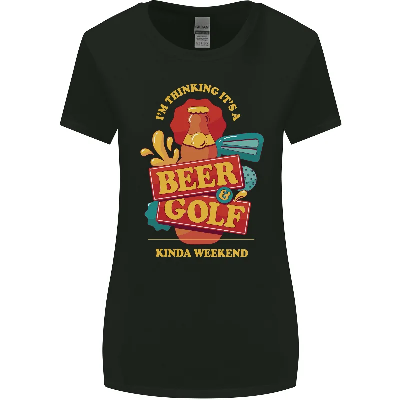 Beer and Golf Kinda Weekend Funny Golfer Womens Wider Cut T-Shirt Houndstooth Herringbone Solid