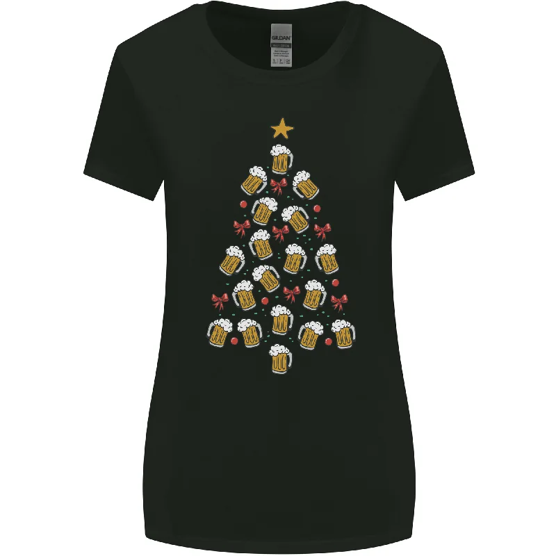 Beer Christmas Tree Womens Wider Cut T-Shirt Collared Crew Neck Turtle Neck