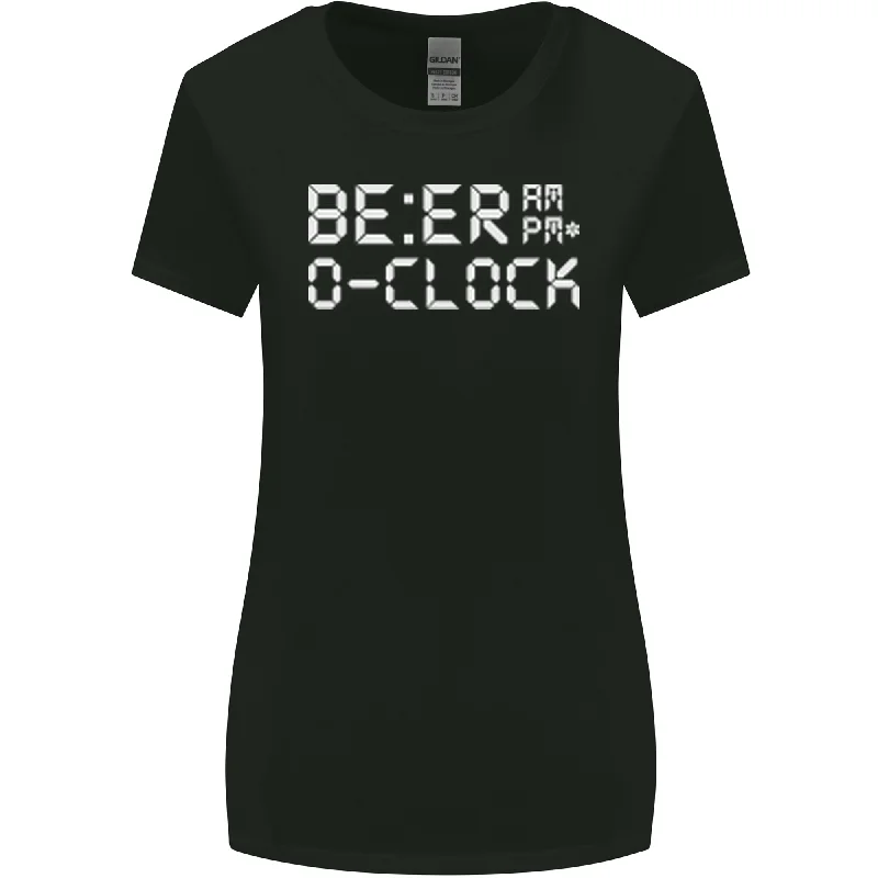 Beer OClock Funny Alcohol Drunk Humour Womens Wider Cut T-Shirt Striped Floral Plaid