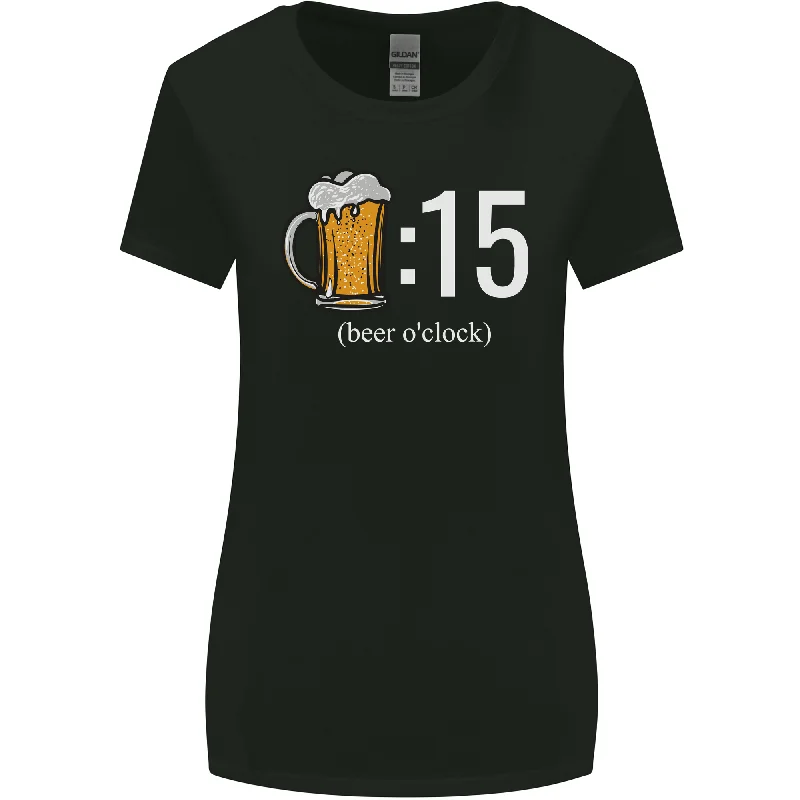 Beer O'Clock Funny Alcohol Womens Wider Cut T-Shirt Ribbed Striped Patterned