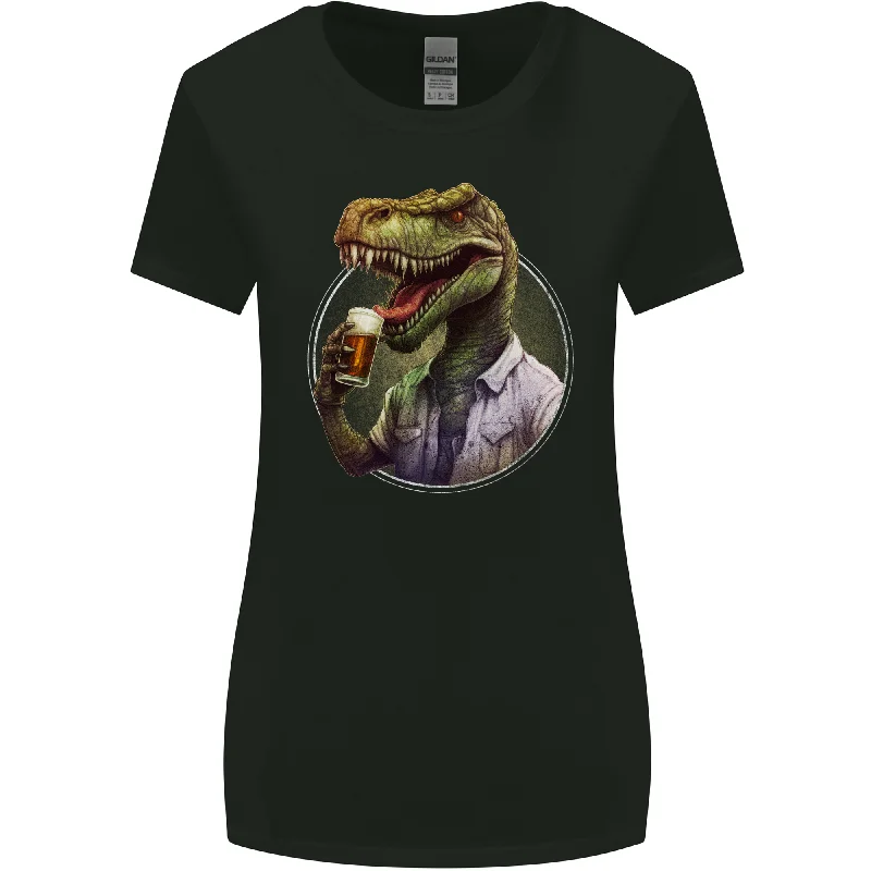 BeerRex Funny Beer T-Rex Dinosaur Alcohol Womens Wider Cut T-Shirt Welt Pockets Slit Pockets