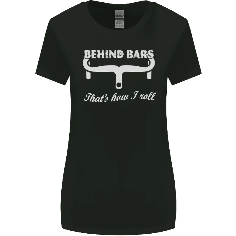 Behind Bars Thats How I Roll Cycling Bike Womens Wider Cut T-Shirt Mesh Canvas Denim