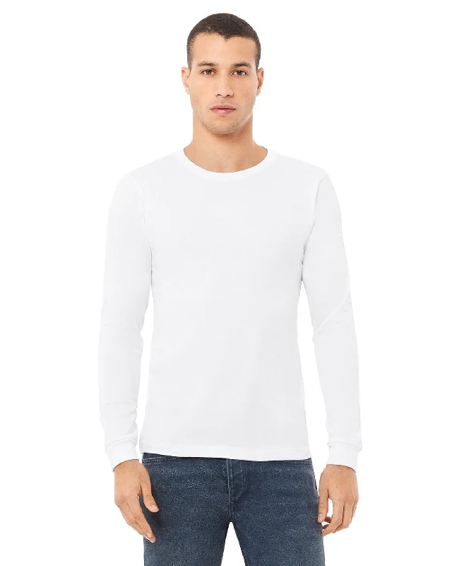 Bella+Canvas Long Sleeve Jersey T-Shirt | White Mesh Fabric Canvas Fabric Denim Fabric