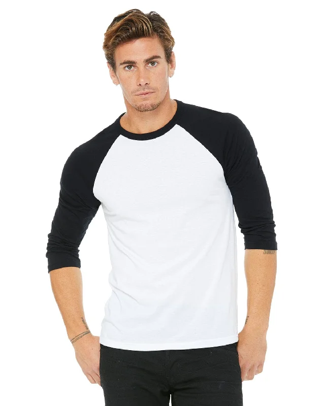 Bella+Canvas Unisex Triblend 3/4-Sleeve Baseball T-Shirt | White/ Black Real Fur Shearling Chenille