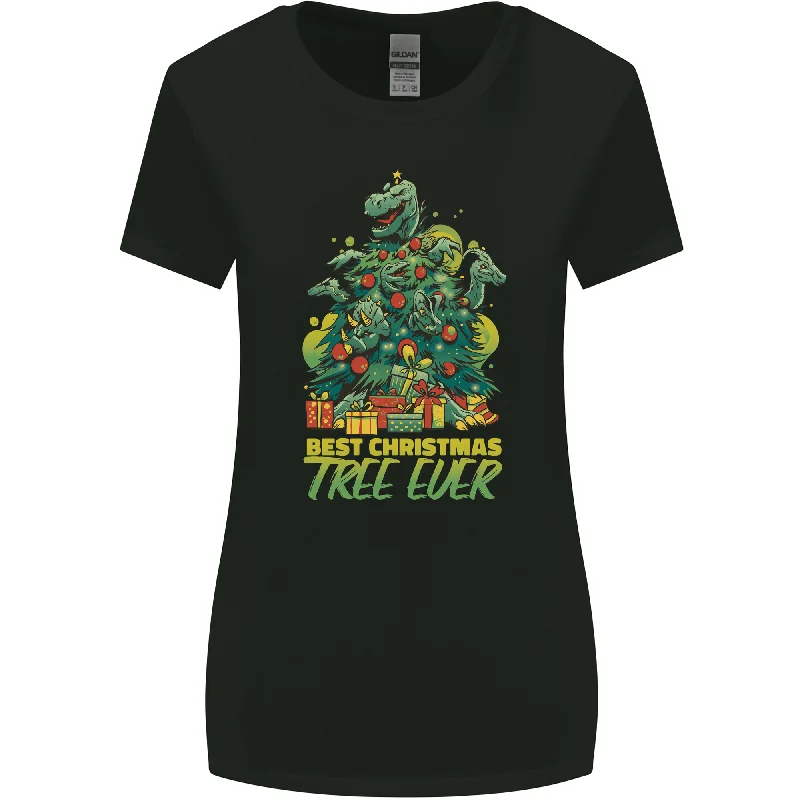 Best Christmas Tree Ever T-Rex Xmas Dinosaur Womens Wider Cut T-Shirt Modern Contemporary Chic