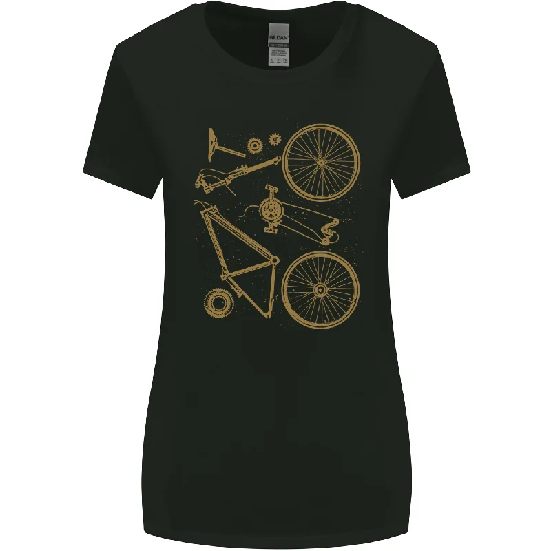 Bicycle Parts Cycling Cyclist Bike Funny Womens Wider Cut T-Shirt Basic T-Shirt Crew Neck Short Sleeve