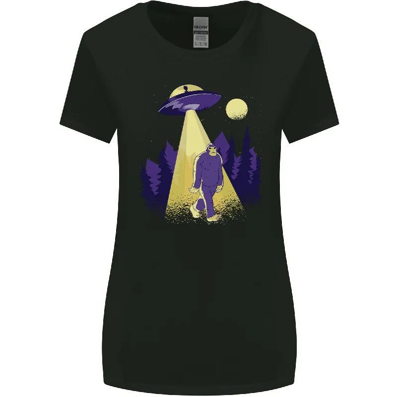 Bigfoot Abduction Funny Alien UFO Womens Wider Cut T-Shirt Satin Blend Silk Blend Wool Blend