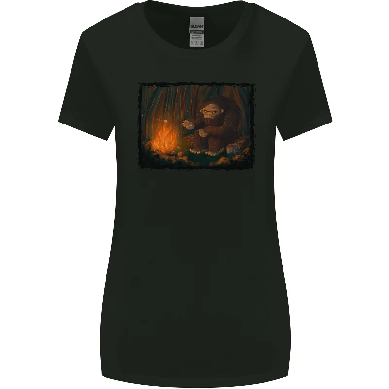 Bigfoot Camping and Cooking Marshmallows Womens Wider Cut T-Shirt Fitted T-Shirt Seamless Stretchy