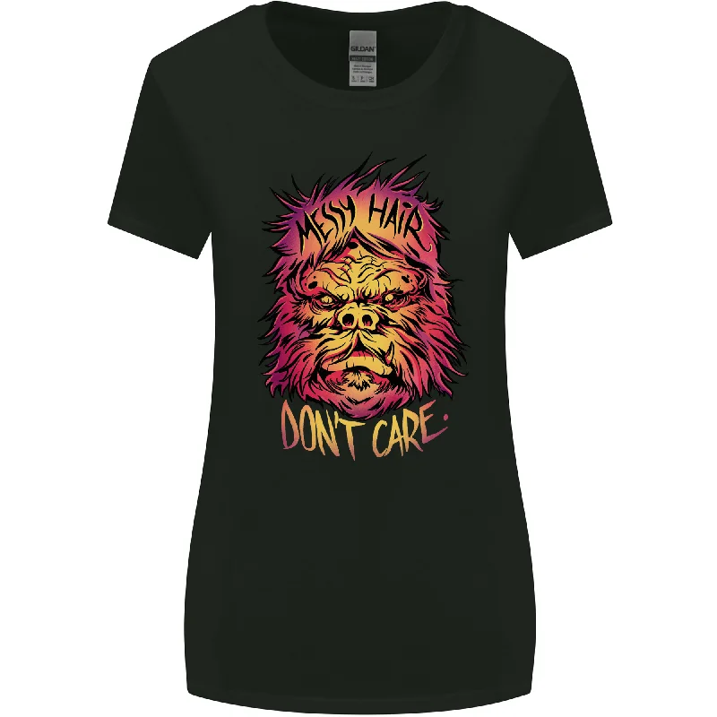 Bigfoot Messy Hair Don't Care Funny Womens Wider Cut T-Shirt Terry Blend Velvet Blend Canvas Blend