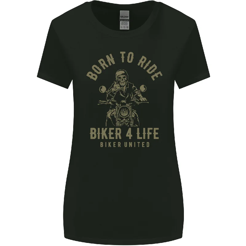 Biker 4 Life Motorbike Motorcycle Skull Womens Wider Cut T-Shirt Mesh Blend Leather Blend Suede Blend