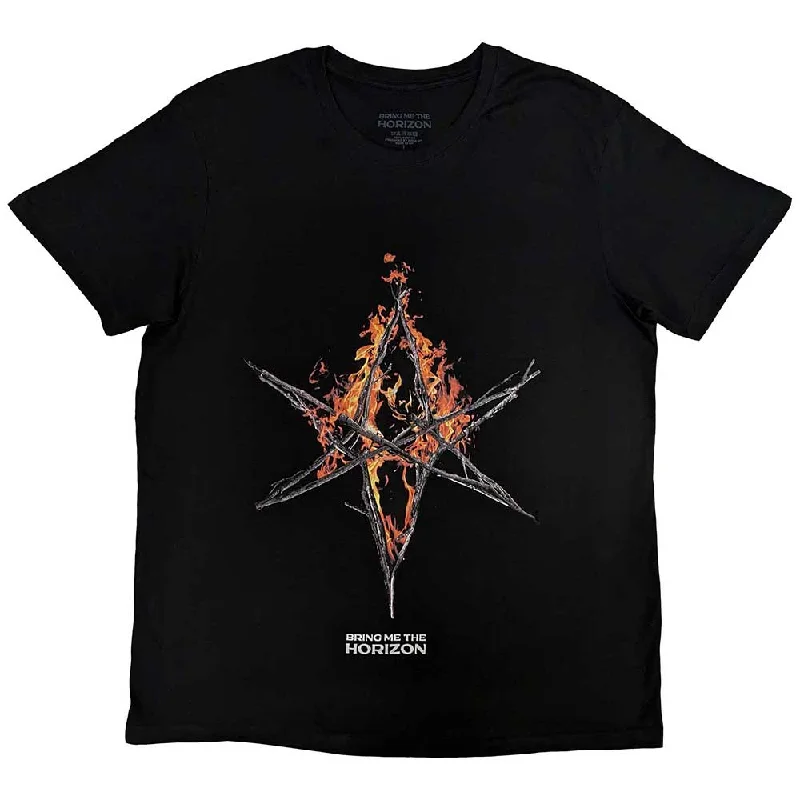 Bring Me The Horizon | Official Band T-shirt | Flame Hex & Text Logo Print Jacquard Patchwork