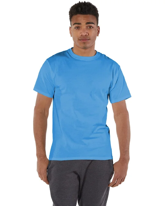 Champion Cotton T-Shirt | Light Blue Zippered Front Buttoned Front Snap Front