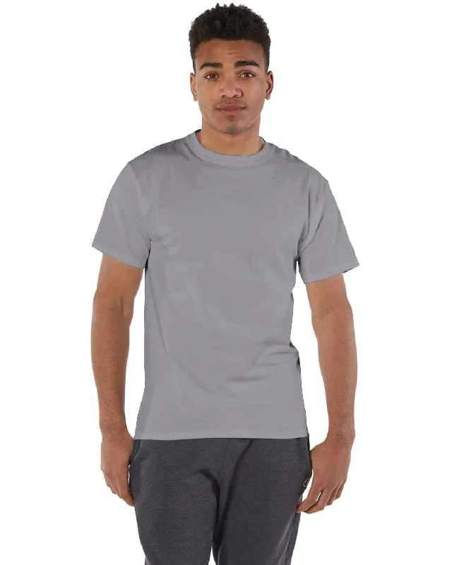 Champion Cotton T-Shirt | Stone Gray Ribbed T-Shirt High Neck Heavyweight