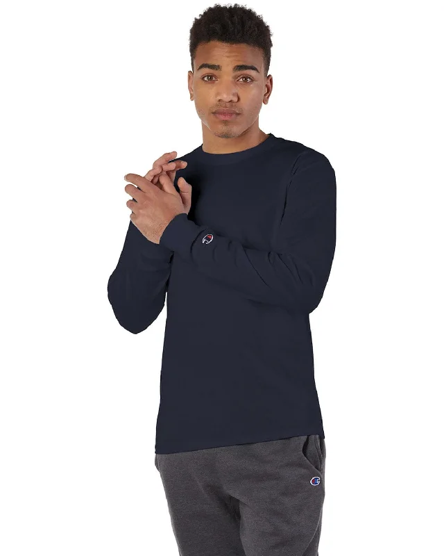 Champion Long Sleeve Tagless T-Shirt | Navy Terry Blend Velvet Blend Canvas Blend