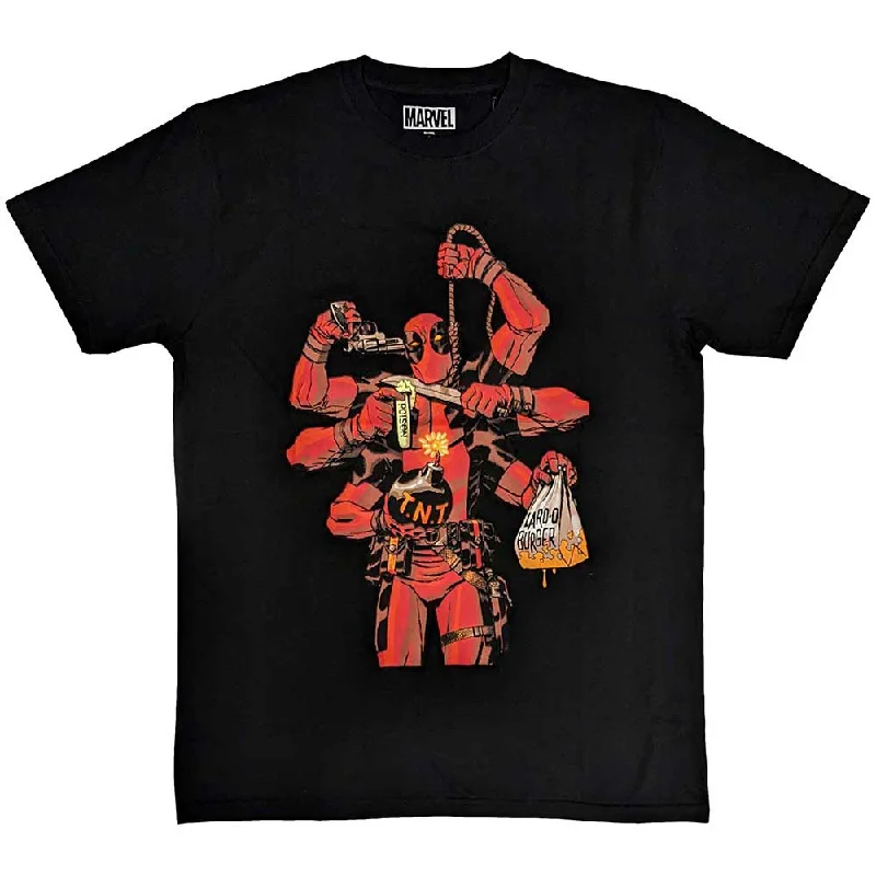 Marvel Comics | Official  Film T-Shirt | Deadpool Arms Polka Dot Checkered Tartan