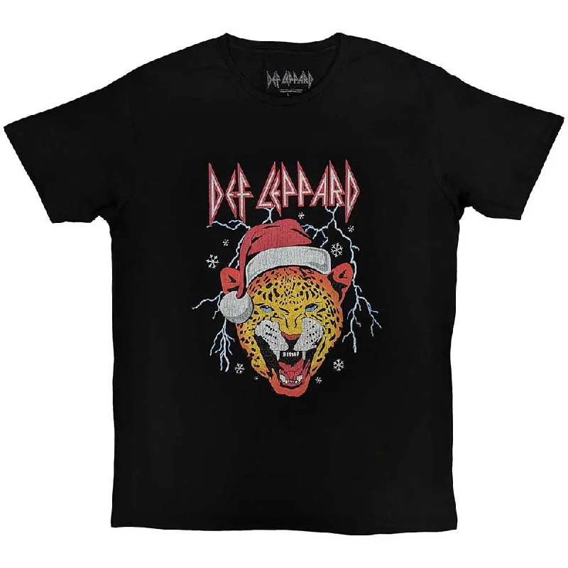 Def Leppard | Official Band T-shirt | Holiday Leppard V-Neck T-Shirt Long Sleeve Cotton