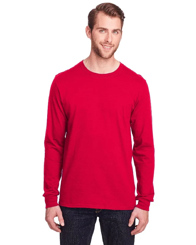 Fruit of the Loom Adult ICONIC Long Sleeve T-Shirt | True Red Rayon Fabric Velvet Fabric Corduroy Fabric