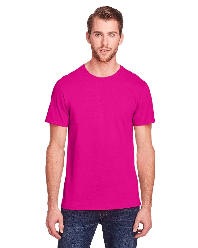 Fruit of the Loom Adult ICONIC T-Shirt | Cyber Pink Embroidered Appliqued Beaded