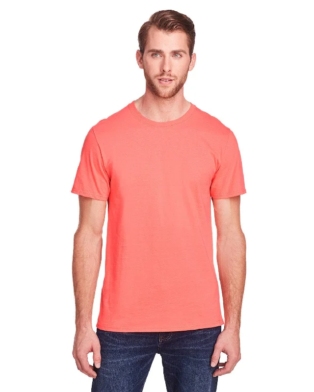 Fruit of the Loom Adult ICONIC T-Shirt | Sunset Coral Hooded Caped Shawl Collar