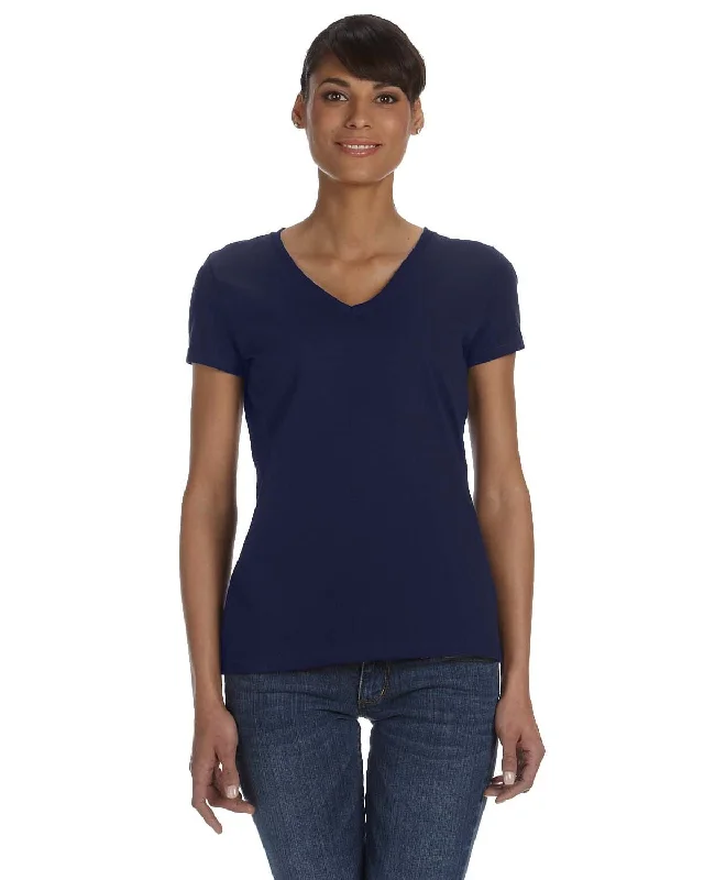 Fruit of the Loom Ladies 100% Heavy Cotton HD V-Neck T-Shirt | J Navy Front Pockets Side Pockets Patch Pockets