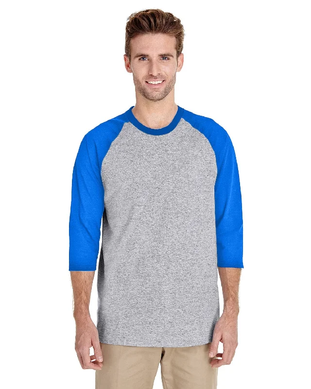 Gildan Heavy Cotton 3/4-Raglan Sleeve T-Shirt | Sport Gry/ Royal Machine Wash Dry Clean Hand Wash