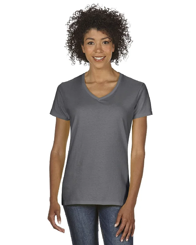 Gildan Ladies Heavy Cotton 5.3 oz. V-Neck T-Shirt | Charcoal Mesh Blend Leather Blend Suede Blend