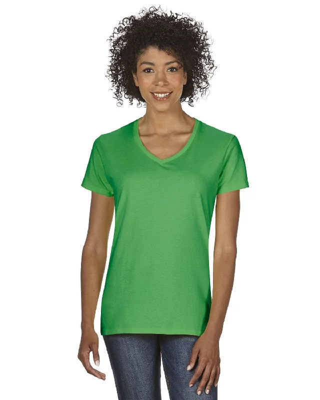 Gildan Ladies Heavy Cotton 5.3 oz. V-Neck T-Shirt | Irish Green Front Pockets Side Pockets Patch Pockets