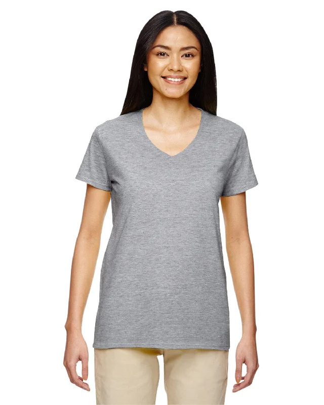 Gildan Ladies Heavy Cotton 5.3 oz. V-Neck T-Shirt | Sport Grey Mesh Fabric Canvas Fabric Denim Fabric