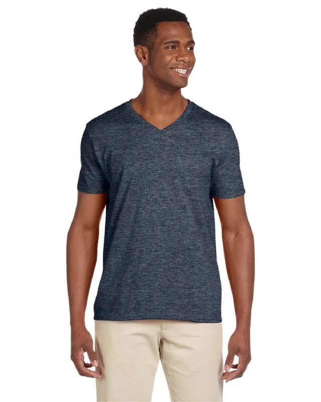 Gildan SoftStyle V-Neck T-Shirt | Heather Navy Rayon Fabric Velvet Fabric Corduroy Fabric