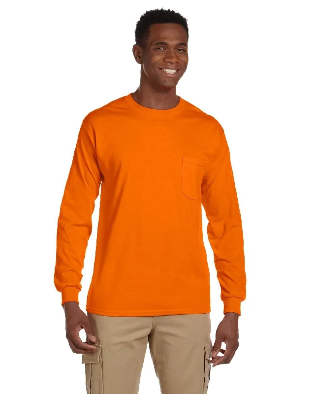 Gildan Ultra Cotton Long Sleeve Pocket T-Shirt | S Orange Cashmere Blend Cotton Blend Poly Blend