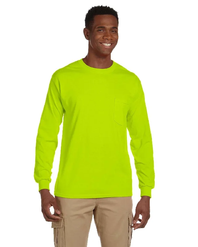 Gildan Ultra Cotton Long Sleeve Pocket T-Shirt | Safety Green Cotton Fabric Linen Fabric Terry Fabric