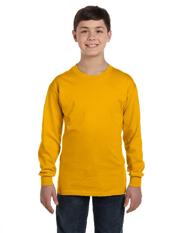 Gildan Youth Heavy Cotton Long Sleeve T-Shirt | Gold Knit Fabric Woven Fabric Fleece Fabric