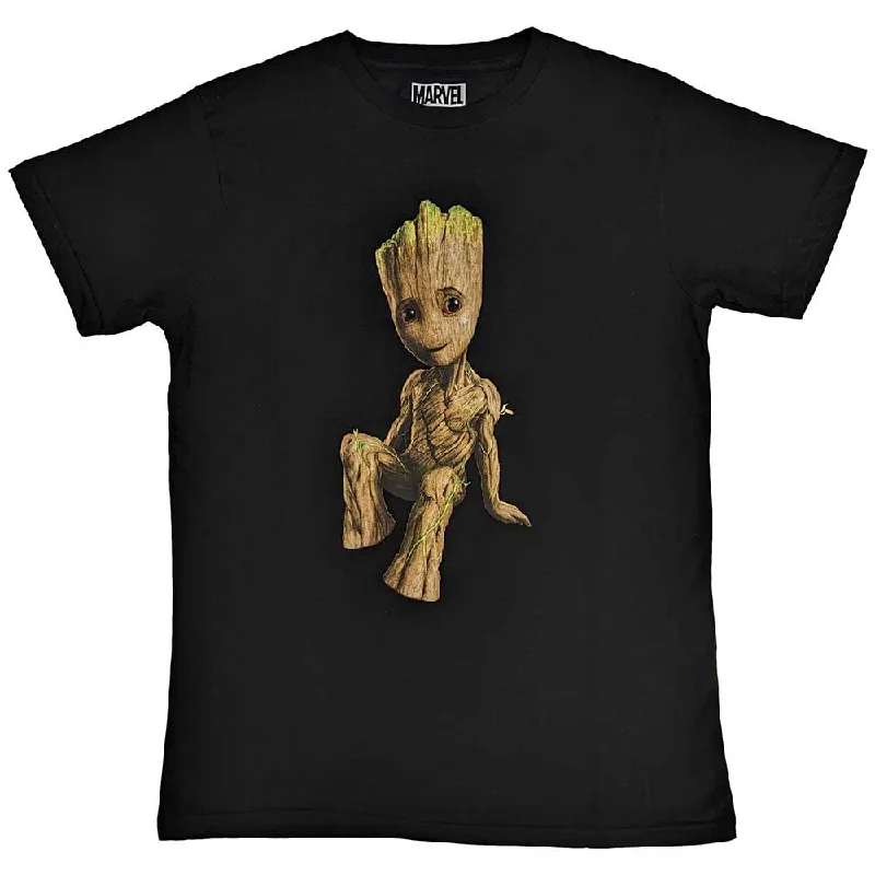 Marvel Comics | Official  Film T-Shirt | Guardians of the Galaxy Groot Perch Nylon Fabric Polyester Fabric Spandex Fabric